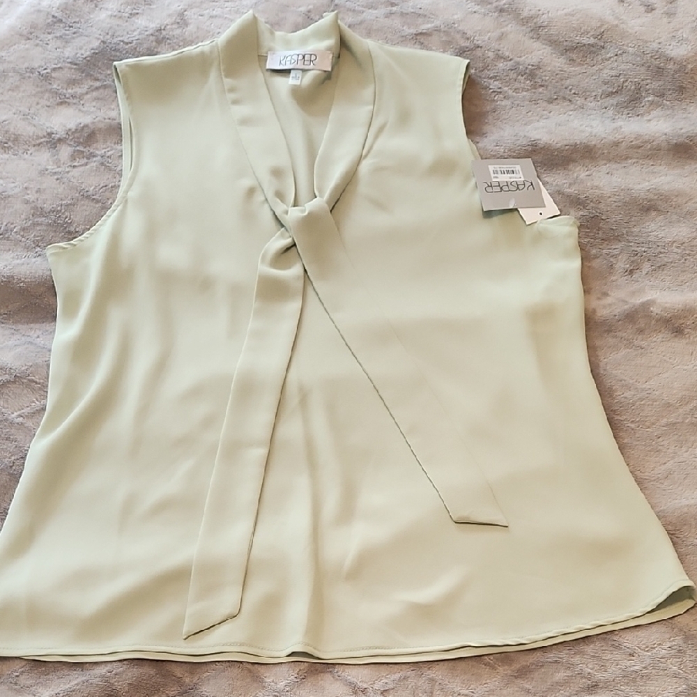 Kasper Green Tie Front Sleeveless Blouse